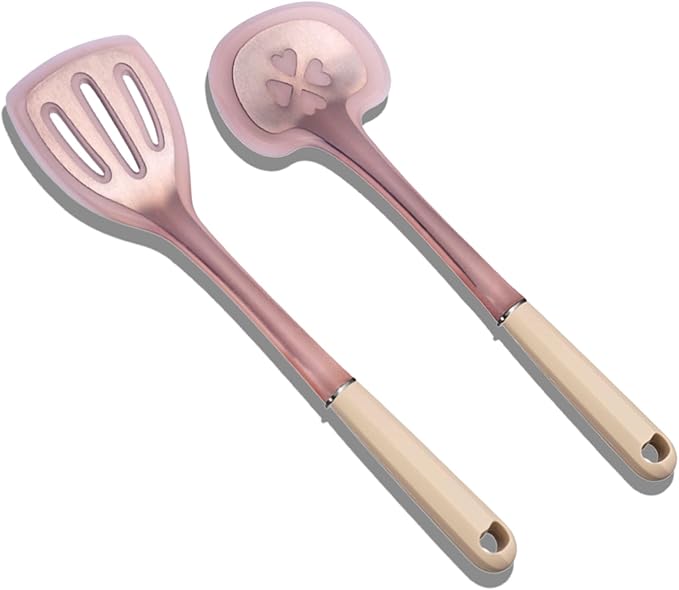 2-Piece Cooking Spatula Set - German standard Food-Grade Silicone with Steel Core, Heat Resistant Up to 500℉, Non-Stick Cooking Utensils for Kitchen with Ergonomic Non-Slip Handle (Pink) by Unknown
