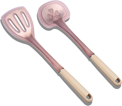 2-Piece Cooking Spatula Set - German standard Food-Grade Silicone with Steel Core, Heat Resistant Up to 500℉, Non-Stick Cooking Utensils for Kitchen with Ergonomic Non-Slip Handle (Pink) by Unknown