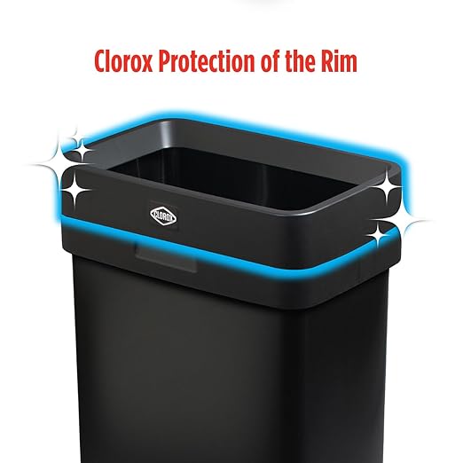 Clorox 13 Gallon Trash Can - 50L Slim Open Top Garbage Bin for Commercial Spaces, Kitchen, Office - Narrow Rectangular Black Stainless Steel Body with Hinged Rim Protection - Image 5