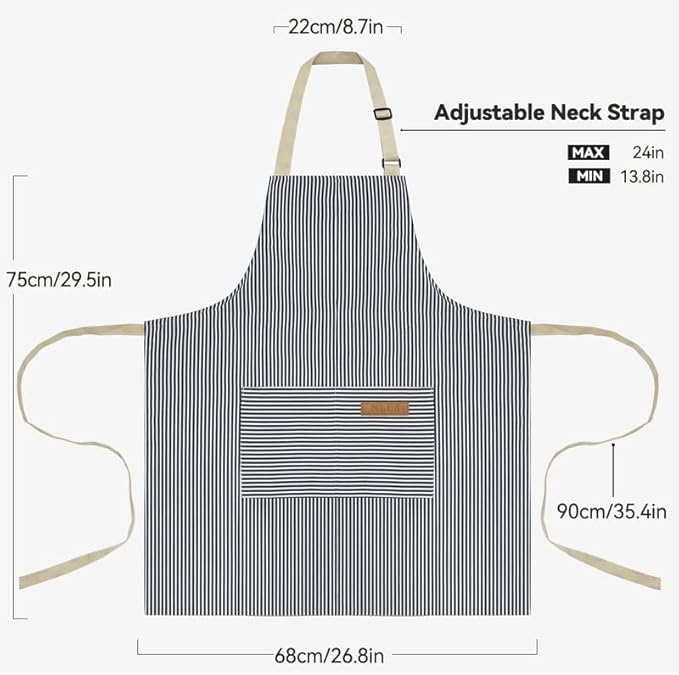 NLUS 2 Pack Kitchen Cooking Aprons, Adjustable Bib Soft Chef Apron with 2 Pockets for Men Women (Blue Pinstripes/Pink Pinstripes) - Image 2