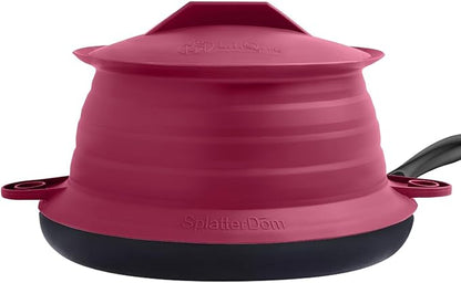 L.I.Q Silicone Splatter Guard – Fits 10 and 12 Inch Pots (25 and 30 Centimeters) – Microwave Safe and Durable SplatterDom - Includes 10” Lid - Food and Oil Splash Guard (Bordeaux, Large)
