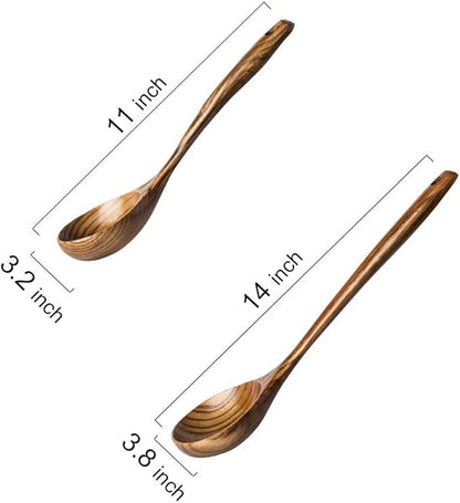 2 Pcs Wooden Spoon Ladle for Cooking Spoons Best Non Toxic Kitchen Tools -14 inch Long Kitchen Cooking Utensil & 11 inch Best Wood Spoons Large Deep Ladle Serving Spoons Soup Ladles Set