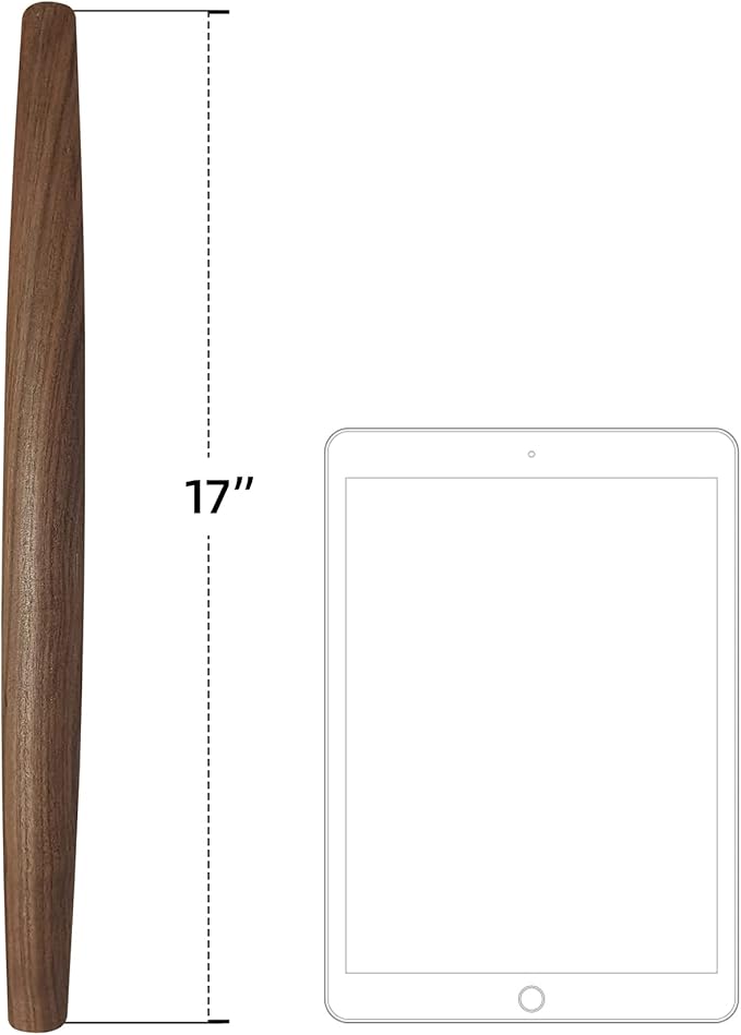 French Rolling Pin (17 Inches) –WoodenRoll Pin for Fondant, Pie Crust, Cookie, Pastry, Dough –Tapered Design & Smooth Construction - Essential Kitchen Utensil,Walnut Wood - Image 2