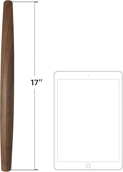 French Rolling Pin (17 Inches) –WoodenRoll Pin for Fondant, Pie Crust, Cookie, Pastry, Dough –Tapered Design & Smooth Construction - Essential Kitchen Utensil,Walnut Wood - Image 2
