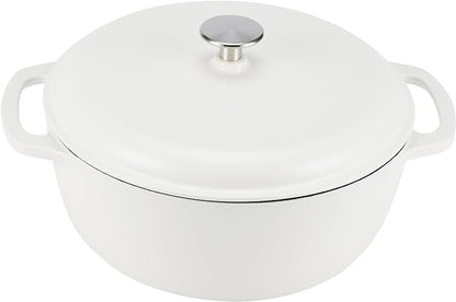 Amazon Basics Enameled Cast Iron Dutch Oven Pot with Lid, Round, Dual Handles, Heavy-Duty, Oven Safe for Stews, Roasting, Baking, 6-Quart, Matte White by AmazonBasics