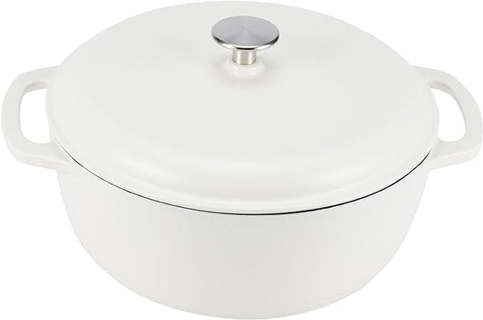 Amazon Basics Enameled Cast Iron Dutch Oven Pot with Lid, Round, Dual Handles, Heavy-Duty, Oven Safe for Stews, Roasting, Baking, 6-Quart, Matte White by AmazonBasics