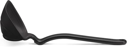 Dreamfarm Fladle Fold-Flat, Space-Saving Serving & Cooking Ladle Measures up to 1/2 Cup with Silicone Scraping Squeegee-Tip - 12" Black