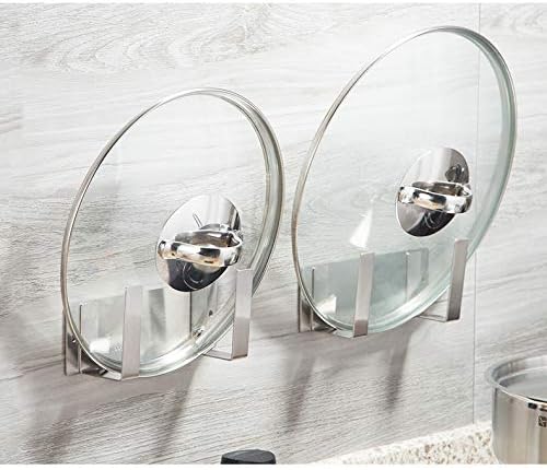 Pot Lid Rack, Wall Mounted 304 Stainless Steel Pan Lid Organizer Holder, 3M Self Adhesive, Kitchen Cooking Utensil Tool (Silver, Set of 2) - Image 5