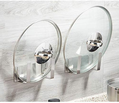 Pot Lid Rack, Wall Mounted 304 Stainless Steel Pan Lid Organizer Holder, 3M Self Adhesive, Kitchen Cooking Utensil Tool (Silver, Set of 2) - Image 5