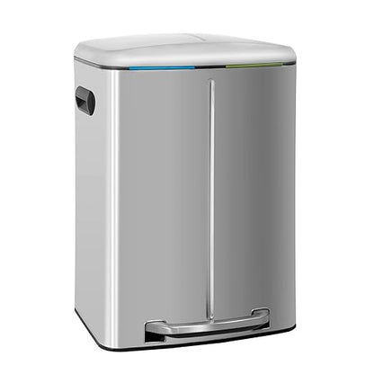 PayLessHere Dual Compartment Trash Can with Lid Removable Inner Bucket Foot Pedal Soft Close for Office Home Kitchen Garbage Can Trash Bin (Stainless Steel, 10 G) by PayLessHere
