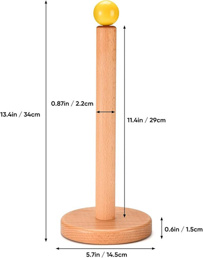 Paper Towel Holder, Wooden Kitchen Roll Stand (Yellow Ball)