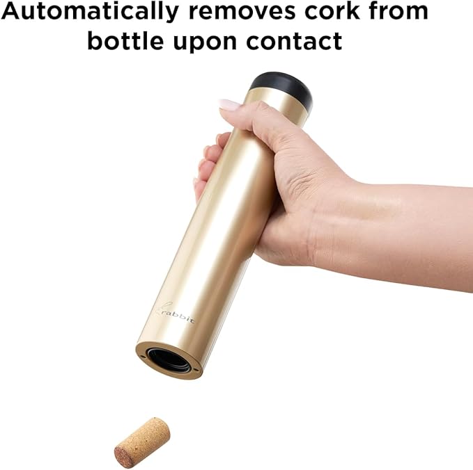 Rabbit Electric Wine Opener, Automatic Corkscrew with Built-In Foil Cutter, Removes Cork in Seconds, Gold - Image 3