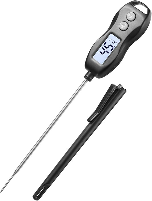 Meat Thermometer Digital with Backlight – Instant Read Food Thermometer Waterproof for Cooking BBQ Grilling Steak Bread Baking Turkey Candy Oil Liquid (Black) by BravePilot