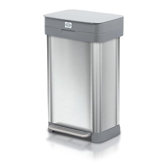 Clorox 13 Gallon Trash Can - 50L Kitchen Trash Can with Wide Step Pedal - Rectangular Stainless Steel Garbage Bin with Hinged Rim and Odor Protection by Clorox