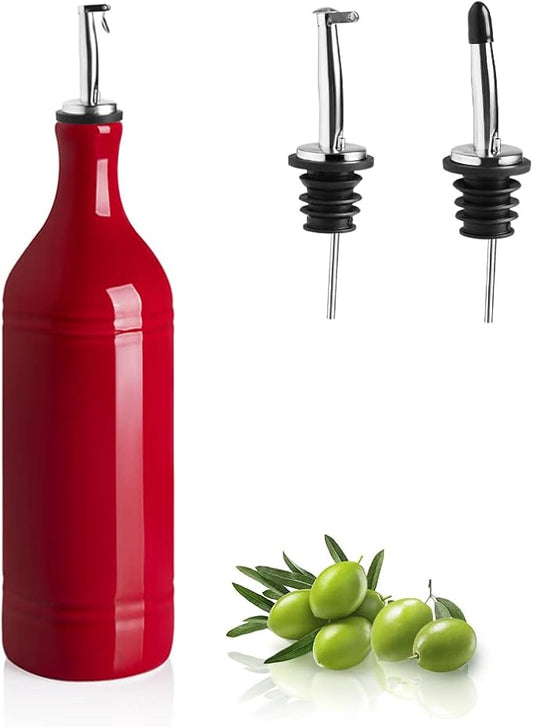 Sweejar Large Ceramic Olive Oil Dispenser Bottle, Opaque Oil Cruet Protects to Reduce Oxidation, Suitable for Storage Vinegar, Soy Sauce & Other Liquids, Pack of 1, 24 Fl Oz(Red) by Sweejarco1949