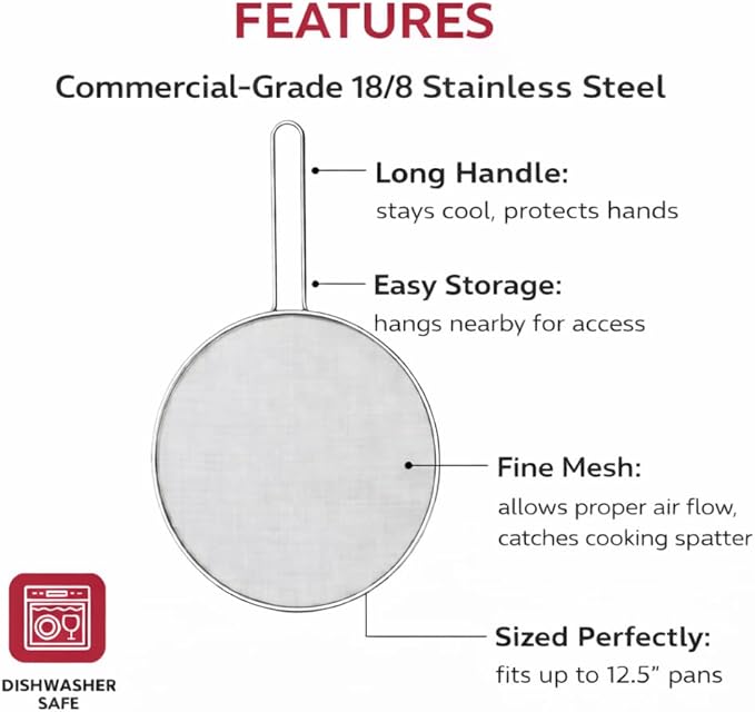 HIC Kitchen Splatter Screen, 18/8 Stainless Steel with Fine Mesh, 13-Inch, Fits Up To 12.5-Inch Pans - Image 4
