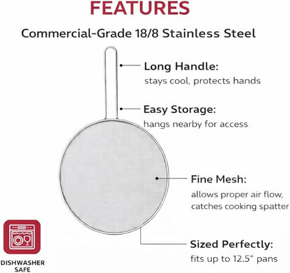 HIC Kitchen Splatter Screen, 18/8 Stainless Steel with Fine Mesh, 13-Inch, Fits Up To 12.5-Inch Pans - Image 4