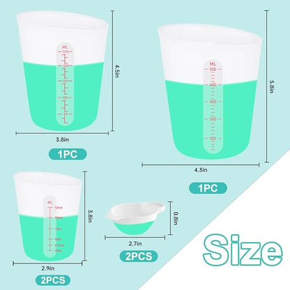 6 PCS Silicone Cup Set, 500ml, 250ml and 125ml for Epoxy Silicone Measuring Cups, Non-Stick Mixing Cups, Casting Molds, Jewelry Making,with Marking Ounces/ml