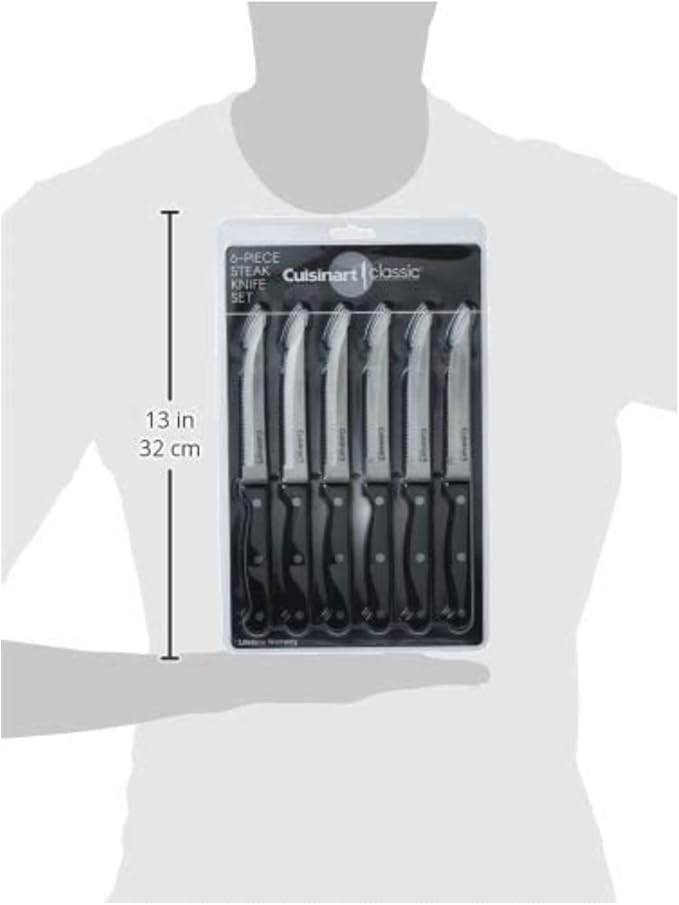 Cuisinart Knife Set, 6pc Steak Knife Set with Steel Blades for Precise Cutting, Lightweight, Stainless Steel & Durable, C77TR-6PSK, Black - Image 2