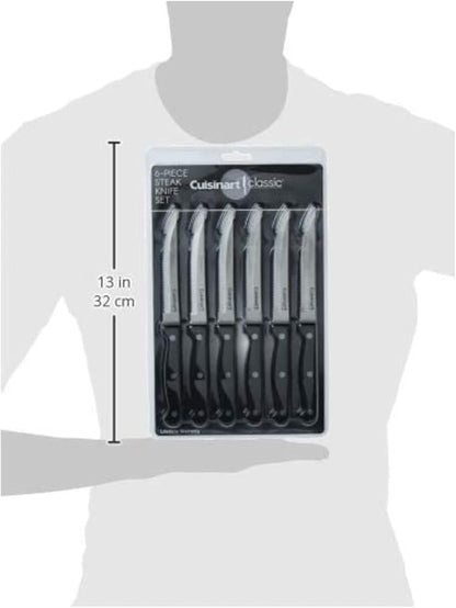 Cuisinart Knife Set, 6pc Steak Knife Set with Steel Blades for Precise Cutting, Lightweight, Stainless Steel & Durable, C77TR-6PSK, Black - Image 2