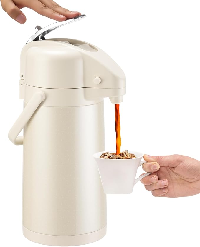 PARACITY Upgraded Airpot Coffee Carafe with Double Pump, Stainless Steel Drink Dispenser for Hot/Cold Beverage with Lazy Susan Base, Coffee Termos Para Cafe for Hot Cocoa for Parties