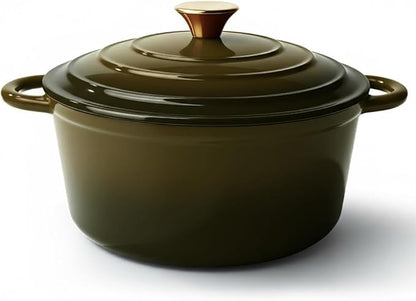 Vintage Style 4.5 Quart Dutch Oven Pot with Lid, Non Stick Enameled Cast Iron Dutch Oven for Bread Baking, Heavy-Duty, Oven Safe Ceramic Cookware Up to 500°F for Baking, Braising, Stews, Roasting, Golden Green by Unknown