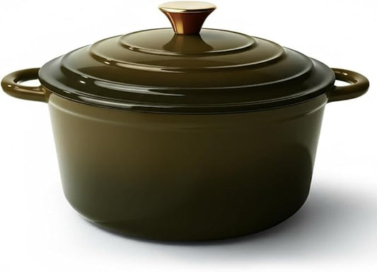 Vintage Style 4.5 Quart Dutch Oven Pot with Lid, Non Stick Enameled Cast Iron Dutch Oven for Bread Baking, Heavy-Duty, Oven Safe Ceramic Cookware Up to 500°F for Baking, Braising, Stews, Roasting, Golden Green by Unknown