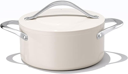 CookinCraze Stock Pot 4.5qt Dutch Oven Pot with Lid (9.5"x 4") Nonstick Ceramic Coated Cooking Pot Even Heat Distribution for Braising, Baking Bread & Soups, Compatible for All Cooktops, Cream