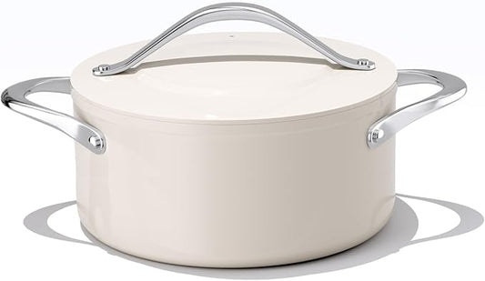 CookinCraze Stock Pot 4.5qt Dutch Oven Pot with Lid (9.5"x 4") Nonstick Ceramic Coated Cooking Pot Even Heat Distribution for Braising, Baking Bread & Soups, Compatible for All Cooktops, Cream