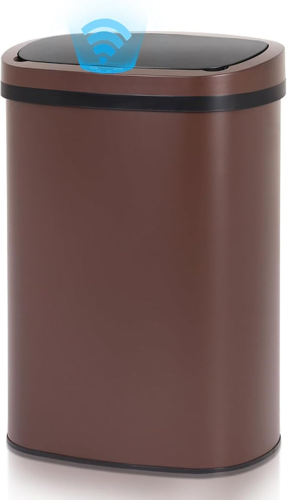 13 Gallon Automatic Trash Can with Lid, Touch Free Stainless Steel Kitchen Trash Can Touchless Garbage Can 50L High Capacity Electronic Sensor Trash Bin Waste Bin for Room Kitchen Office (Brown) by Bigacc