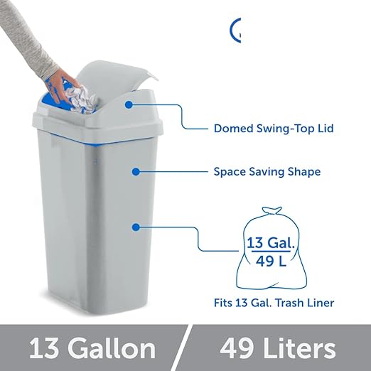 SKYREN 13 Gallon Kitchen Trash Can with Swing Top Lid, Plastic Garbage Bin for Home, Office, and Kitchen Waste, Large Capacity Wastebasket, Light Gray - Image 5