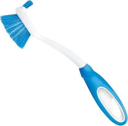 Dish Brush Kitchen Scrubber, by LOLA, Has Stiff Bristles & Food Scraper, Comfort No-Slip Grip Handle, Safe for Non-Stick & Coated Cookware, 1 Pack by LolaProducts