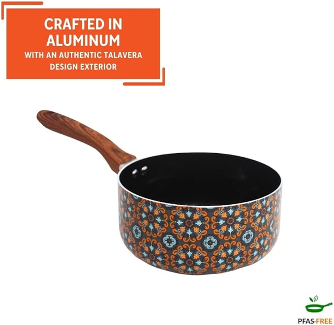 IMUSA 2 Quarts Talavera Nonstick Saucepan with Wood Look Handle, Ceramic Coated - Image 3