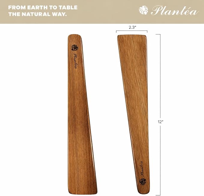 Wooden Spatula for Cooking Set of 2 – 12 Inch Acacia Wood Flat Spatula Turner & Flipper for Cast Iron, Eggs, Pancakes & Griddle