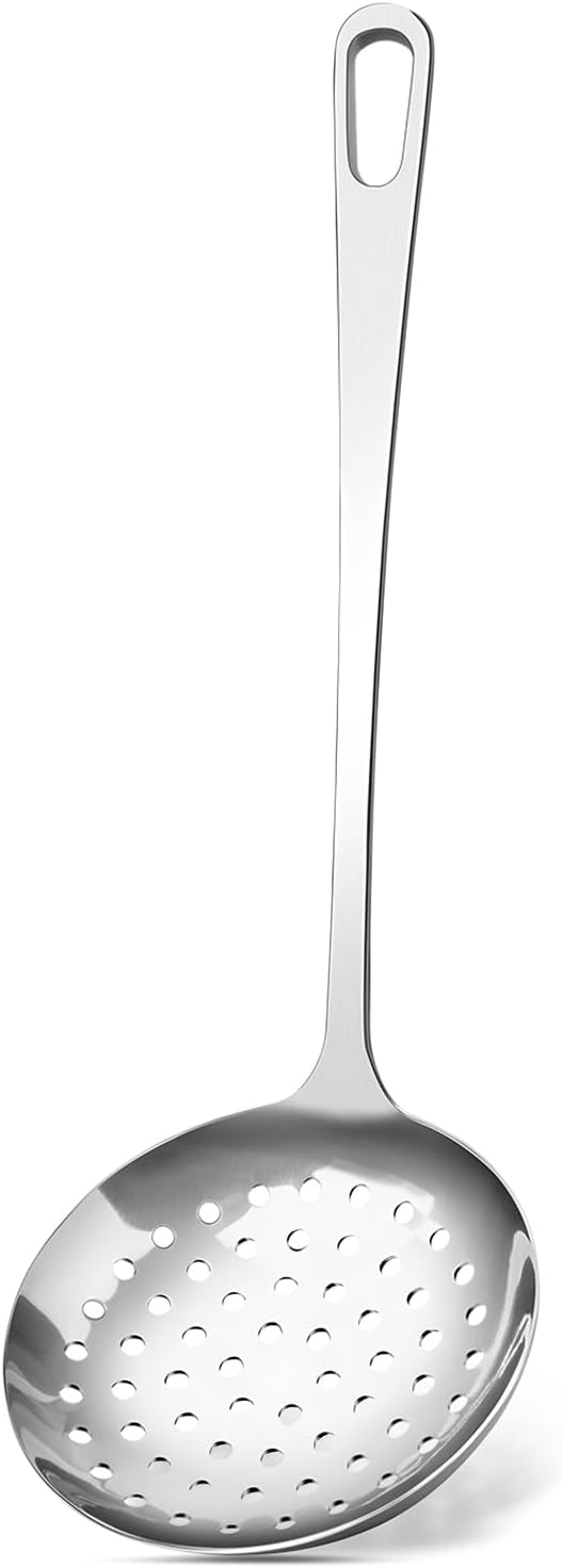 Stainless Steel Cooking Spoon, Slotted Metal Serving Spoon, Heavy Duty Sturdy Large Soup Ladle, High Heat Resistant Kitchen Cooking Utensils for Mixing, Stirring, Ergonomic Handle, Easy to Clean by Unknown