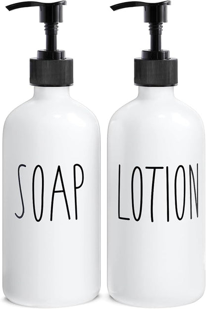 MOMEEMO White Soap Dispenser Bathroom Set, Contains Hand and Lotion Dispenser, Suitable for Bathroom Accessories Decor. (White)