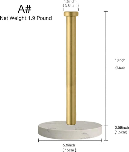 Paper Towel Holder Countertop, Standing Paper Towel Roll Holder for Kitchen Bathroom, with Weighted Marble Base for One-Handed Operation (Gold), Gold Paper Towel Holder, Marble - Image 2