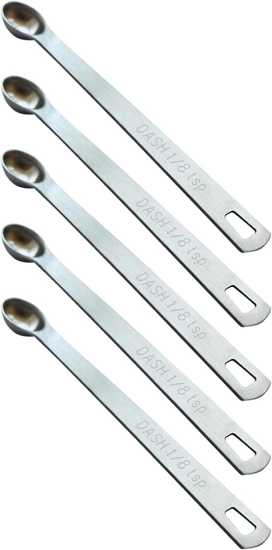 5PCS 1/8 Teaspoon(1/8tsp, 0.625 ml, Dash) Single Tiny Measuring Spoon, Small Individual Stainless Steel Measure Spoons Only by BERYLER