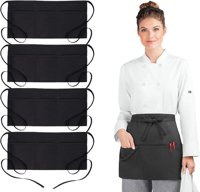 Avalon Kitchen Server Aprons with 3 Pockets, 100% Polyester Waist Apron with Pockets, 24x12 Inche Waitress Apron with Pockets by Avalon+Kitchen