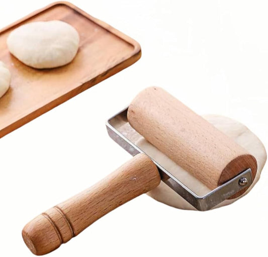 Stainless Steel & Beechwood Rolling Pin with Adjustable Thickness - Ergonomic Dumpling/Pasta Maker、Pizza, Kitchen Tool for Home Chefs, Dishwasher Safe & Rustproof Design (T) by FANBODTA