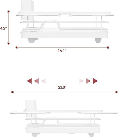 Sakugi Extendable Dish Drying Rack Over Sink with Dish Drainer, Sink Organization and Storage Essentials with Silverware & Utensil Holder, Home and Apartment Decor, 12" W x 16.1~23" L, White - Image 3