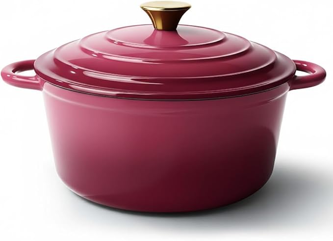 Vintage Style 4.5 Quart Dutch Oven Pot with Lid, Non Stick Enameled Cast Iron Dutch Oven for Bread Baking, Heavy-Duty, Oven Safe Ceramic Cookware Up to 500°F for Baking, Braising, Stews, Roasting, Rose by Unknown