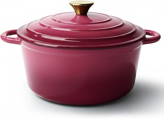 Vintage Style 6 Quart Dutch Oven Pot with Lid, Non Stick Enameled Cast Iron Dutch Oven for Bread Baking, Heavy-Duty, Oven Safe Ceramic Cookware Up to 500°F for Baking, Braising, Stews, Roasting, Rose by Unknown
