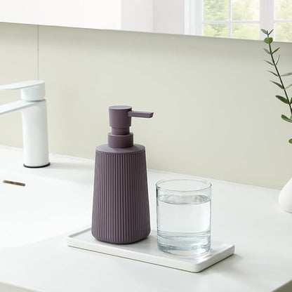 Small Soap Dispenser for Bathroom and Kitchen, Modern Farmhouse Striped Style Plastic Hand Soap Dish Soap Dispenser with Pump Matte Purple - Image 2