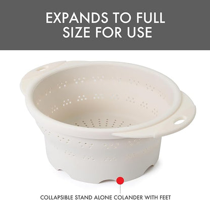 Dexas 10" Collapsible Silicone Colander in Cream, Kitchen Strainer with Handles, 15.1 Cup Capacity | BPA-Free, Heat-Resistant, Space-Saving Kitchen Tool - Image 5