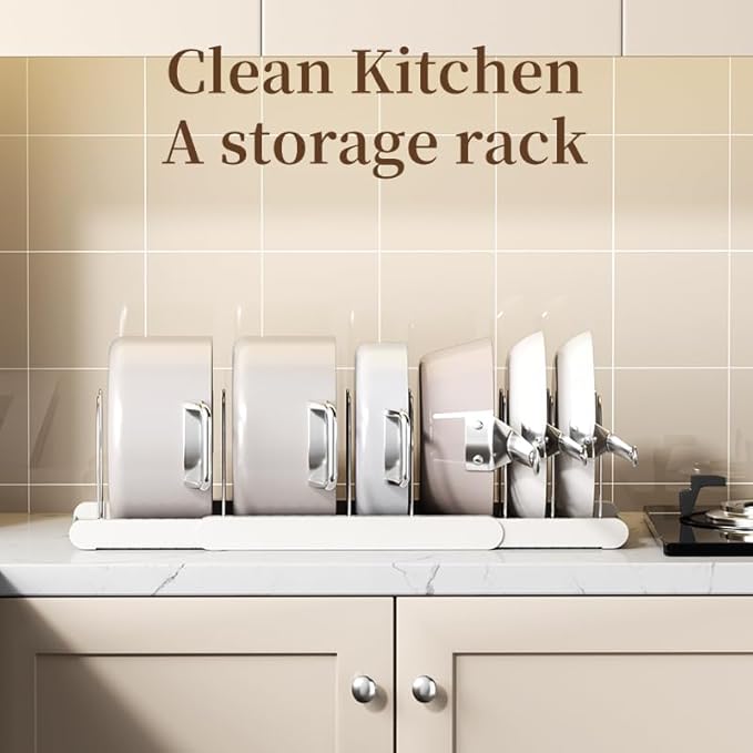 Pot Rack -Expandable Pan Organizer for Cabinet,Pot Lid Holder with 10 Adjustable Compartment for Kitchen Cabinet Cookware Baking Frying Rack,Apricot - Image 2