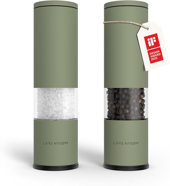 LARS NYSØM Salt and Pepper Grinder Set Manual, Stainless Steel Salt and Pepper Mills with Adjustable Ceramic Grinder I Design Spice Shakers (Sage Green) by LN