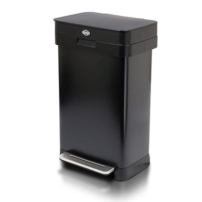 Clorox 13 Gallon Trash Can - 50L Kitchen Trash Can with Wide Step Pedal - Rectangular Black Stainless Garbage Bin with Hinged Rim and Odor Protection by Clorox