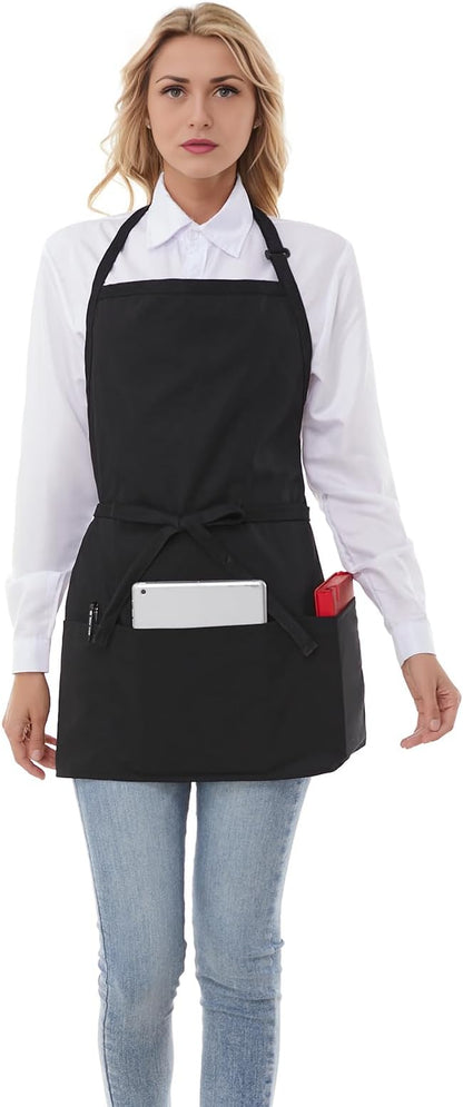 Aprons for Women with 3 Pockets, Server Apron, Aprons for Cooking, Chef Apron, Comfortable Material Adjustable