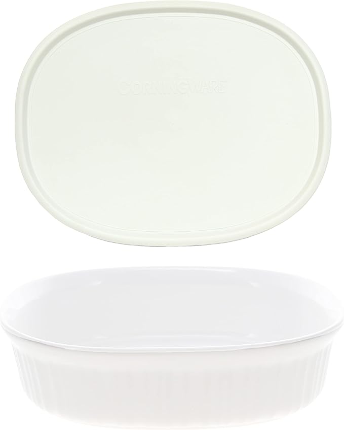 CorningWare FS2 2.5qt/2.35L Oval French White Casserole Dish and F-2-PC Oval French White 2.5qt Plastic Lid